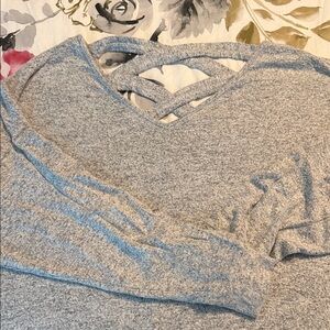 Cupio Heather Gray Sweater with Crisscross Detail